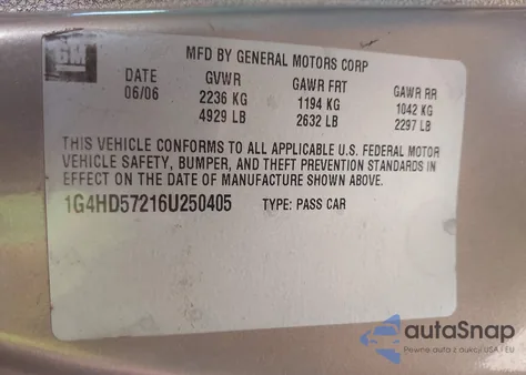 2006 Buick Lucerne Cxl from USA, damaged, VIN 1G4HD57216U250405